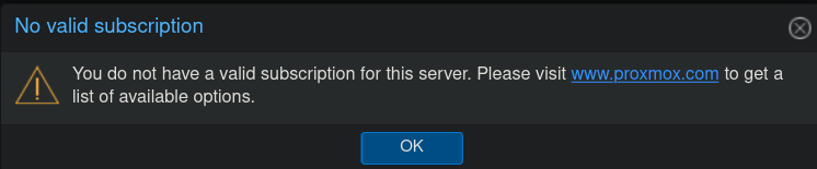 Nag screen which says No valid subscription